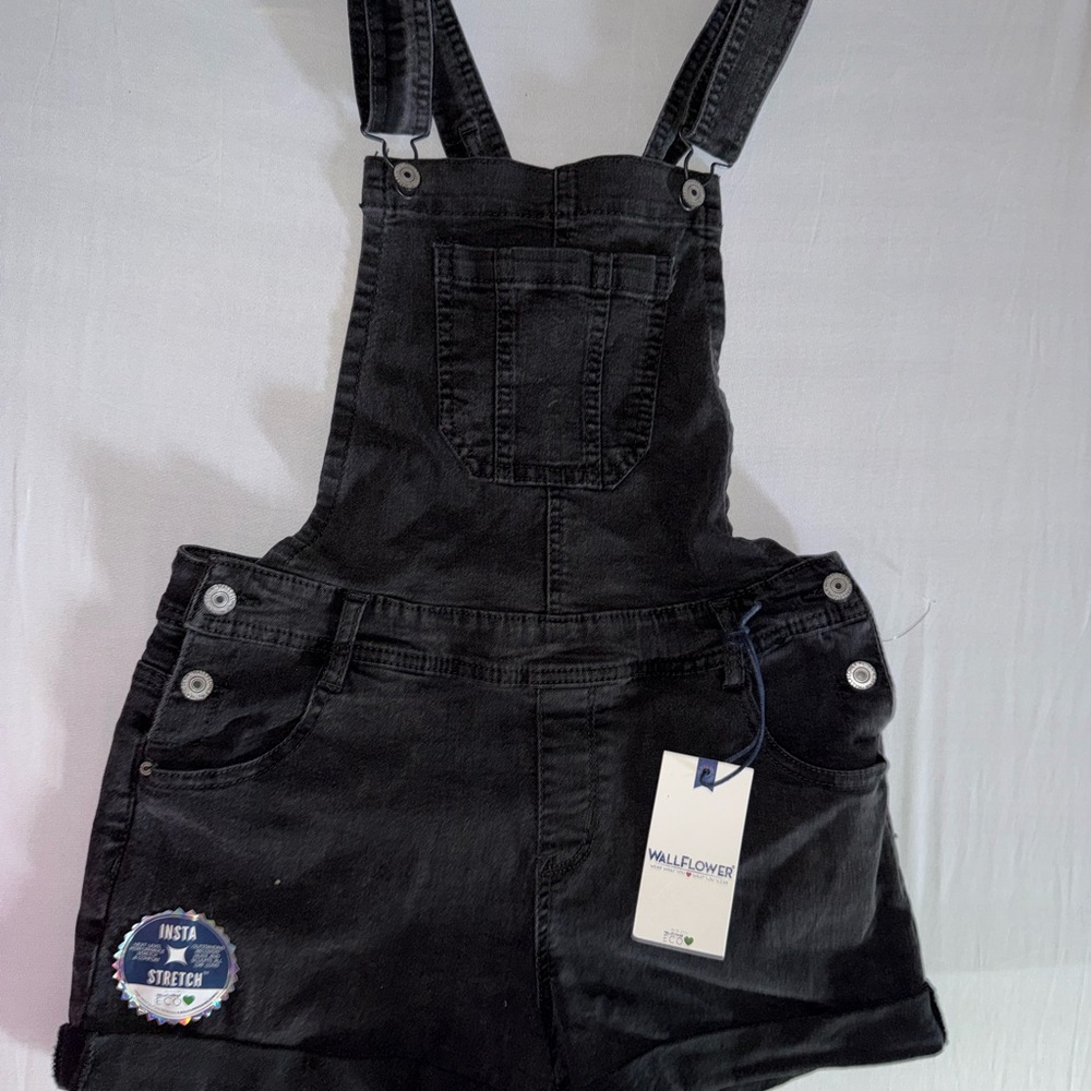 Wallflower Black Denim Short Overalls NEW
